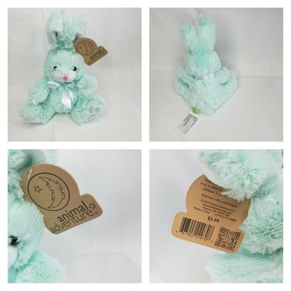 Animal Adventure Daisy Bunny Plush Mint Green Cuddle Bunny  8" - Picture 3 of 12